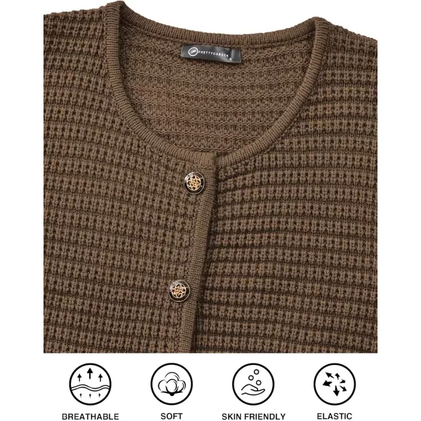 PRETTYGARDEN Open Front Cardigan Sweaters for Women Button Down Long Sleeve Casual Cute Knitted Shirts with PocketsCoffee