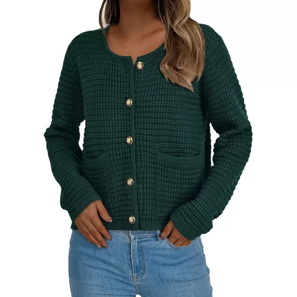 PRETTYGARDEN Open Front Cardigan Sweaters for Women Button Down Long Sleeve Casual Cute Knitted Shirts with PocketsDark Green