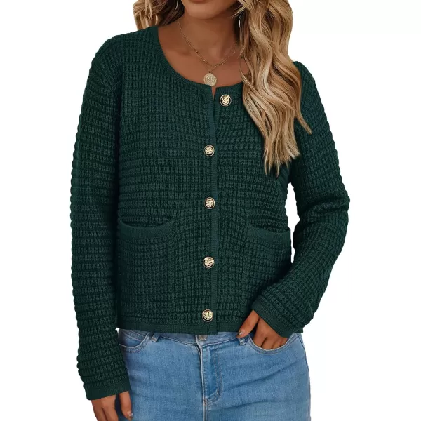 PRETTYGARDEN Open Front Cardigan Sweaters for Women Button Down Long Sleeve Casual Cute Knitted Shirts with PocketsDark Green
