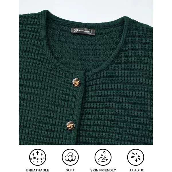 PRETTYGARDEN Open Front Cardigan Sweaters for Women Button Down Long Sleeve Casual Cute Knitted Shirts with PocketsDark Green