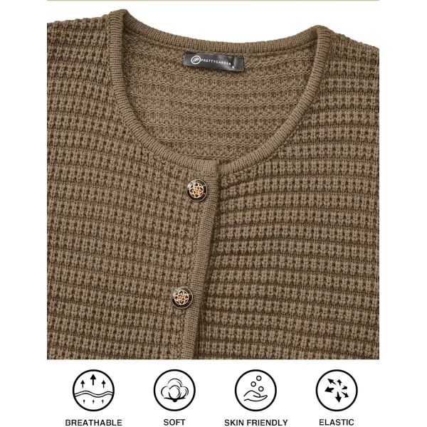 PRETTYGARDEN Open Front Cardigan Sweaters for Women Button Down Long Sleeve Casual Cute Knitted Shirts with PocketsDark Khaki