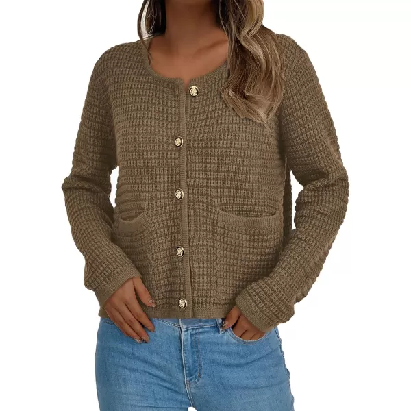 PRETTYGARDEN Open Front Cardigan Sweaters for Women Button Down Long Sleeve Casual Cute Knitted Shirts with PocketsDark Khaki