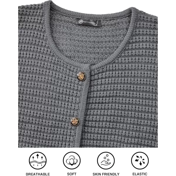 PRETTYGARDEN Open Front Cardigan Sweaters for Women Button Down Long Sleeve Casual Cute Knitted Shirts with PocketsGrey