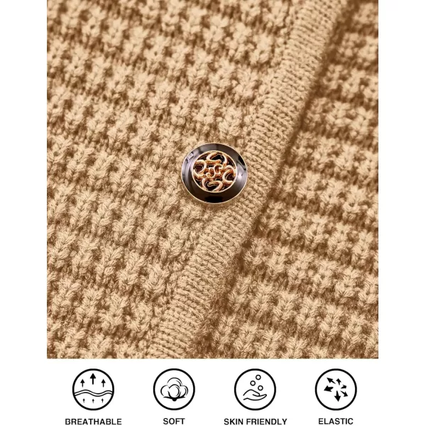PRETTYGARDEN Open Front Cardigan Sweaters for Women Button Down Long Sleeve Casual Cute Knitted Shirts with PocketsKhaki