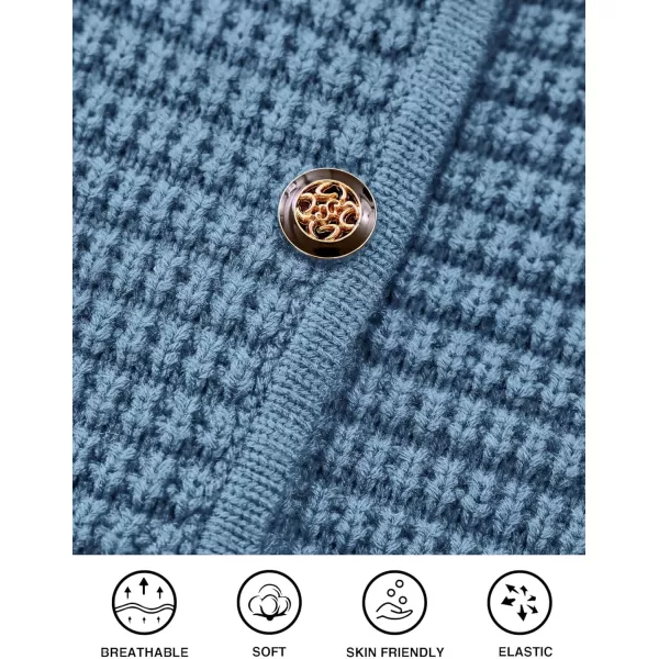 PRETTYGARDEN Open Front Cardigan Sweaters for Women Button Down Long Sleeve Casual Cute Knitted Shirts with PocketsMist Blue