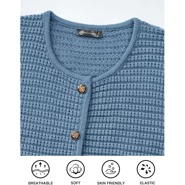 PRETTYGARDEN Open Front Cardigan Sweaters for Women Button Down Long Sleeve Casual Cute Knitted Shirts with PocketsMist Blue