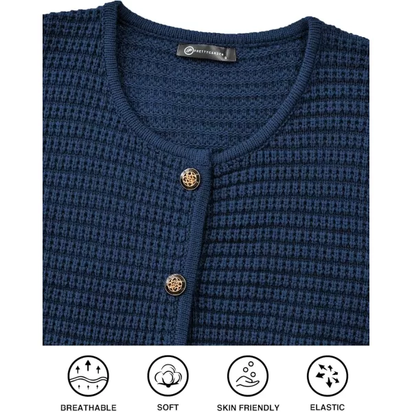 PRETTYGARDEN Open Front Cardigan Sweaters for Women Button Down Long Sleeve Casual Cute Knitted Shirts with PocketsNavy