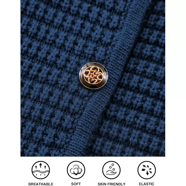 PRETTYGARDEN Open Front Cardigan Sweaters for Women Button Down Long Sleeve Casual Cute Knitted Shirts with PocketsNavy