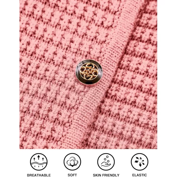 PRETTYGARDEN Open Front Cardigan Sweaters for Women Button Down Long Sleeve Casual Cute Knitted Shirts with PocketsPink