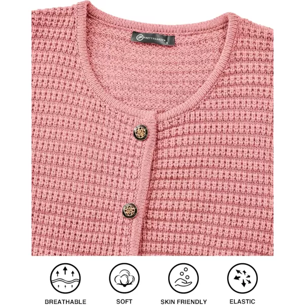 PRETTYGARDEN Open Front Cardigan Sweaters for Women Button Down Long Sleeve Casual Cute Knitted Shirts with PocketsPink