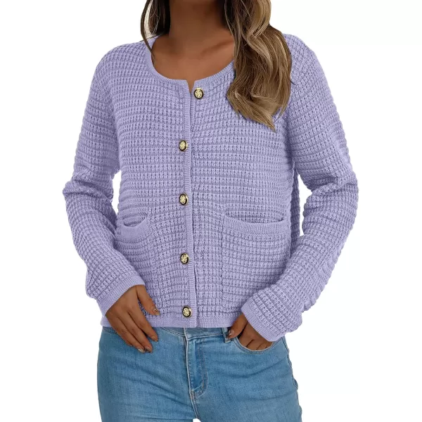 PRETTYGARDEN Open Front Cardigan Sweaters for Women Button Down Long Sleeve Casual Cute Knitted Shirts with PocketsPurple