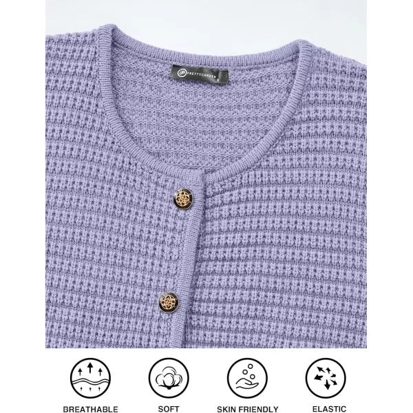 PRETTYGARDEN Open Front Cardigan Sweaters for Women Button Down Long Sleeve Casual Cute Knitted Shirts with PocketsPurple