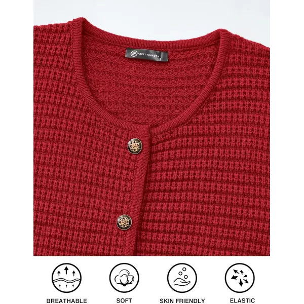 PRETTYGARDEN Open Front Cardigan Sweaters for Women Button Down Long Sleeve Casual Cute Knitted Shirts with PocketsRed