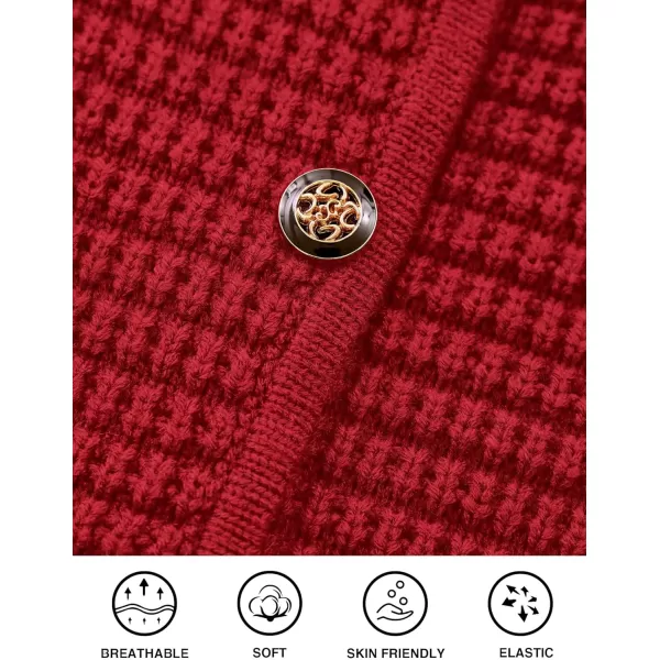 PRETTYGARDEN Open Front Cardigan Sweaters for Women Button Down Long Sleeve Casual Cute Knitted Shirts with PocketsRed