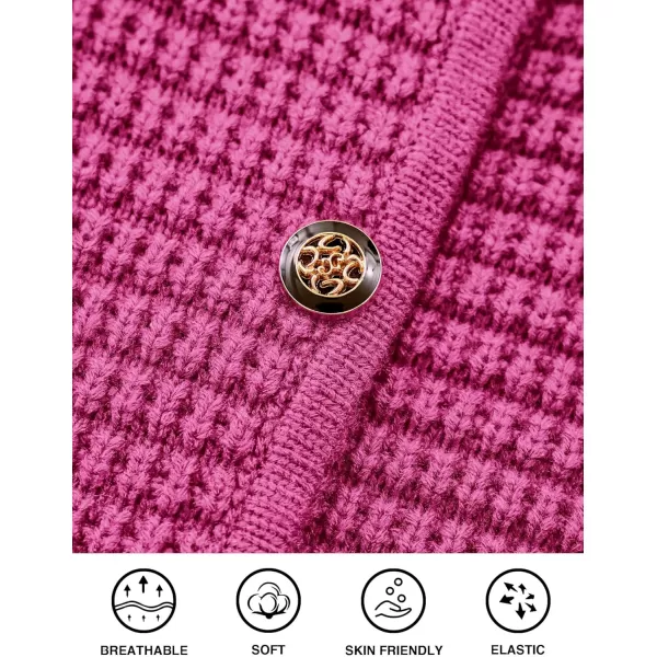 PRETTYGARDEN Open Front Cardigan Sweaters for Women Button Down Long Sleeve Casual Cute Knitted Shirts with PocketsRose Red