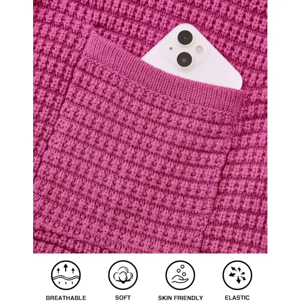 PRETTYGARDEN Open Front Cardigan Sweaters for Women Button Down Long Sleeve Casual Cute Knitted Shirts with PocketsRose Red