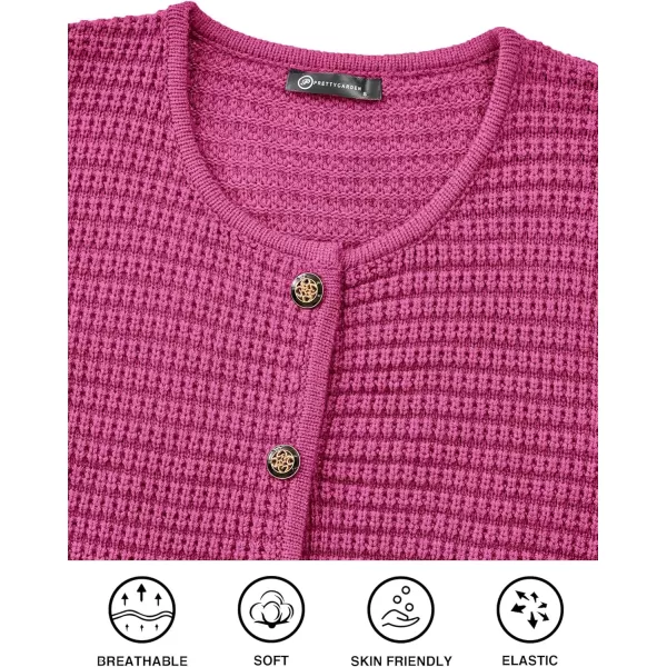 PRETTYGARDEN Open Front Cardigan Sweaters for Women Button Down Long Sleeve Casual Cute Knitted Shirts with PocketsRose Red
