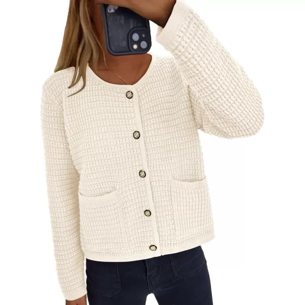 PRETTYGARDEN Open Front Cardigan Sweaters for Women Button Down Long Sleeve Casual Cute Knitted Shirts with PocketsWhite