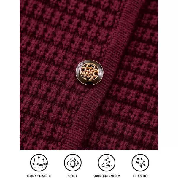 PRETTYGARDEN Open Front Cardigan Sweaters for Women Button Down Long Sleeve Casual Cute Knitted Shirts with PocketsWine Red