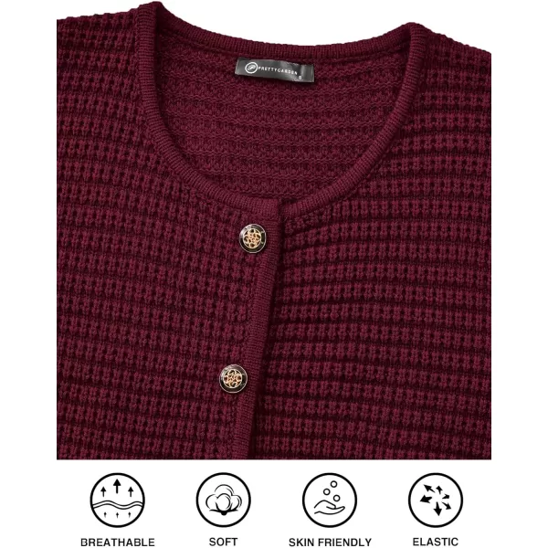 PRETTYGARDEN Open Front Cardigan Sweaters for Women Button Down Long Sleeve Casual Cute Knitted Shirts with PocketsWine Red