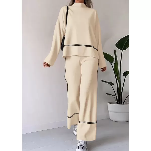 PRETTYGARDEN Womens Fall 2 Piece Outfits Long Sleeve Pullover Sweater Wide Leg Pants Lounge Sets TracksuitsApricot