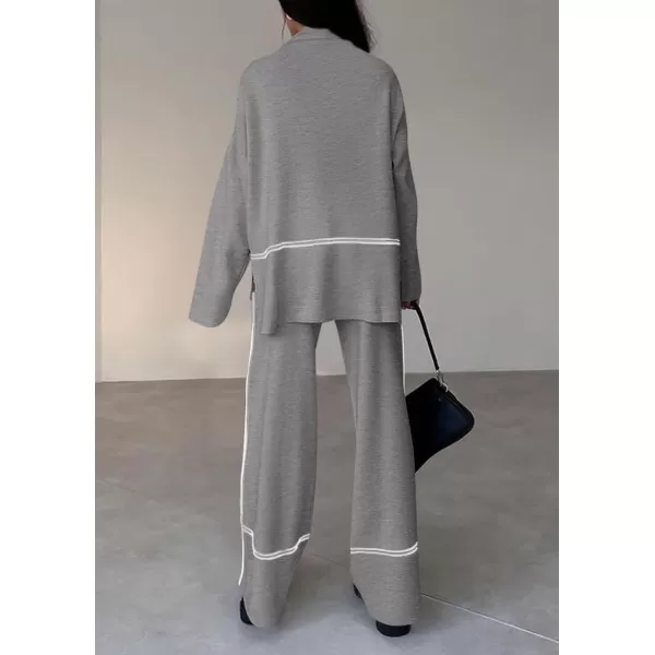 PRETTYGARDEN Womens Fall 2 Piece Outfits Long Sleeve Pullover Sweater Wide Leg Pants Lounge Sets TracksuitsGrey