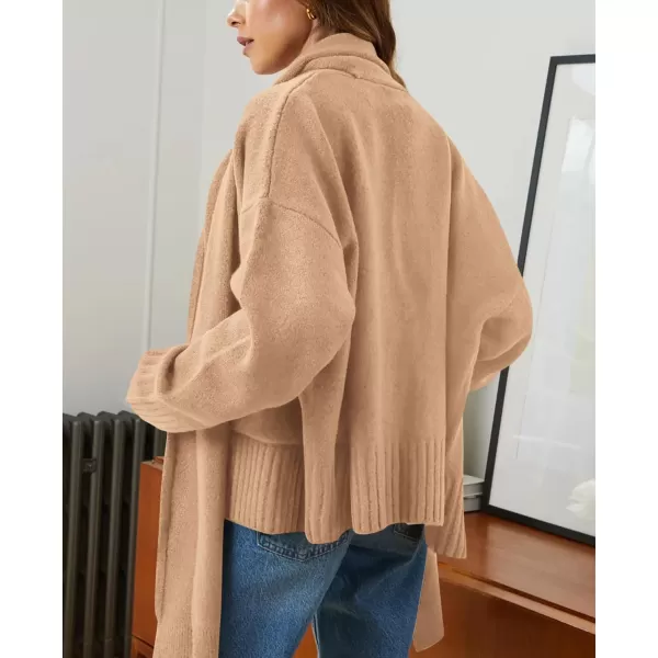 PRETTYGARDEN Womens Fall Fashion Knit Cardigan Sweaters Long Sleeve V Neck Open Front Sweater Jacket with ScarfApricot