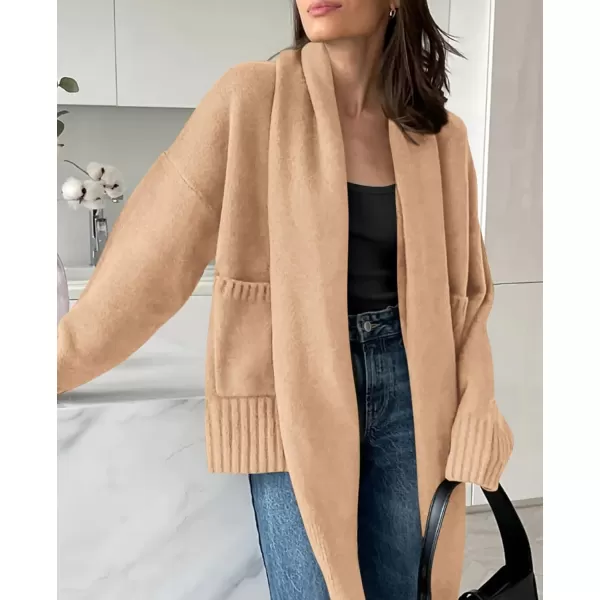 PRETTYGARDEN Womens Fall Fashion Knit Cardigan Sweaters Long Sleeve V Neck Open Front Sweater Jacket with ScarfApricot