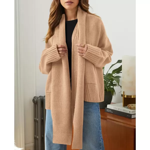 PRETTYGARDEN Womens Fall Fashion Knit Cardigan Sweaters Long Sleeve V Neck Open Front Sweater Jacket with ScarfApricot