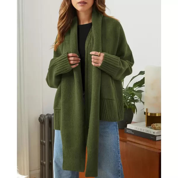 PRETTYGARDEN Womens Fall Fashion Knit Cardigan Sweaters Long Sleeve V Neck Open Front Sweater Jacket with ScarfArmy Green