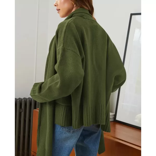 PRETTYGARDEN Womens Fall Fashion Knit Cardigan Sweaters Long Sleeve V Neck Open Front Sweater Jacket with ScarfArmy Green