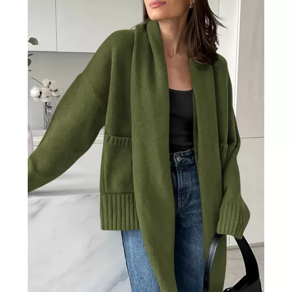 PRETTYGARDEN Womens Fall Fashion Knit Cardigan Sweaters Long Sleeve V Neck Open Front Sweater Jacket with ScarfArmy Green