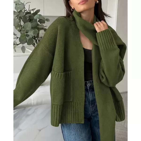 PRETTYGARDEN Womens Fall Fashion Knit Cardigan Sweaters Long Sleeve V Neck Open Front Sweater Jacket with ScarfArmy Green