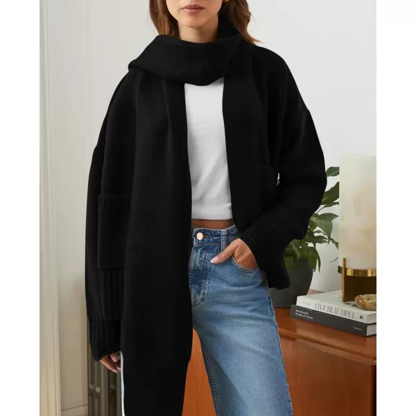 PRETTYGARDEN Womens Fall Fashion Knit Cardigan Sweaters Long Sleeve V Neck Open Front Sweater Jacket with ScarfBlack