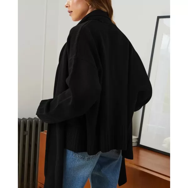 PRETTYGARDEN Womens Fall Fashion Knit Cardigan Sweaters Long Sleeve V Neck Open Front Sweater Jacket with ScarfBlack