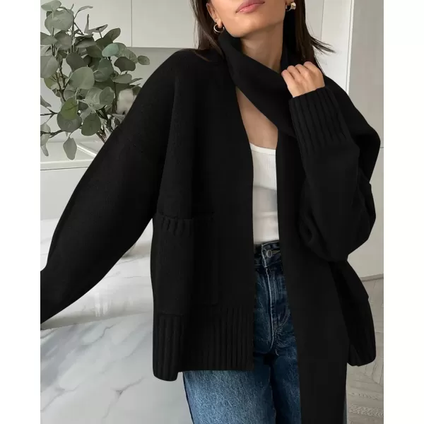 PRETTYGARDEN Womens Fall Fashion Knit Cardigan Sweaters Long Sleeve V Neck Open Front Sweater Jacket with ScarfBlack