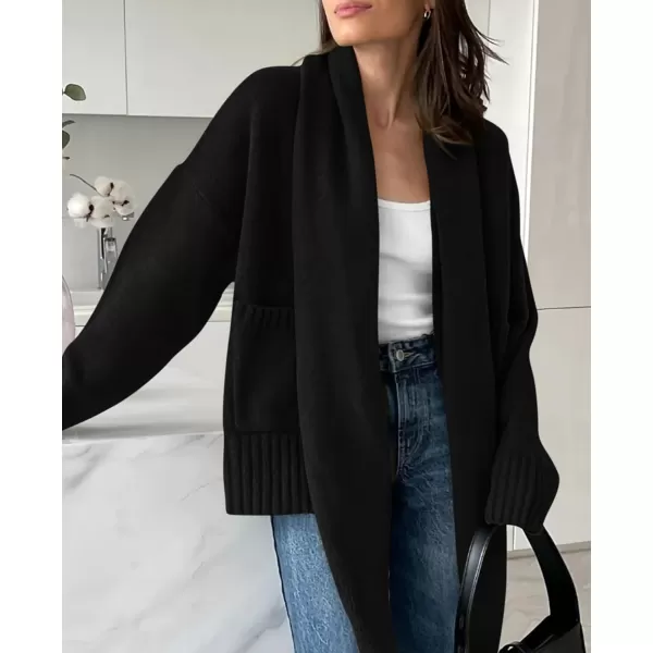 PRETTYGARDEN Womens Fall Fashion Knit Cardigan Sweaters Long Sleeve V Neck Open Front Sweater Jacket with ScarfBlack