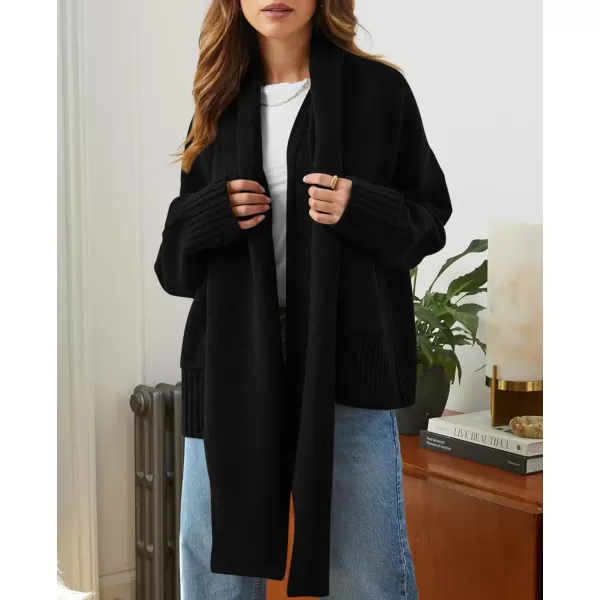 PRETTYGARDEN Womens Fall Fashion Knit Cardigan Sweaters Long Sleeve V Neck Open Front Sweater Jacket with ScarfBlack