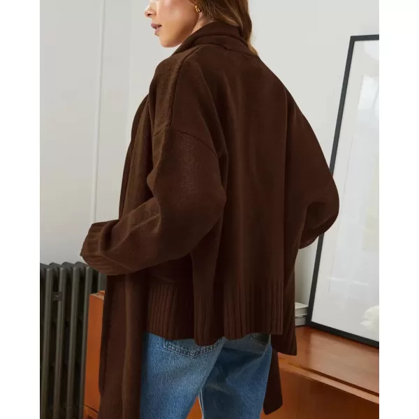 PRETTYGARDEN Womens Fall Fashion Knit Cardigan Sweaters Long Sleeve V Neck Open Front Sweater Jacket with ScarfDark Coffee