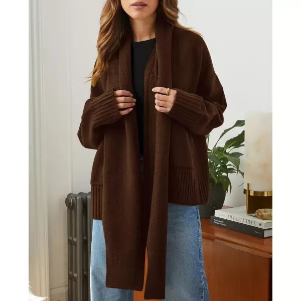 PRETTYGARDEN Womens Fall Fashion Knit Cardigan Sweaters Long Sleeve V Neck Open Front Sweater Jacket with ScarfDark Coffee
