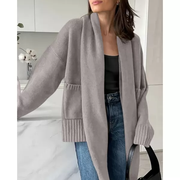 PRETTYGARDEN Womens Fall Fashion Knit Cardigan Sweaters Long Sleeve V Neck Open Front Sweater Jacket with ScarfLight Grey