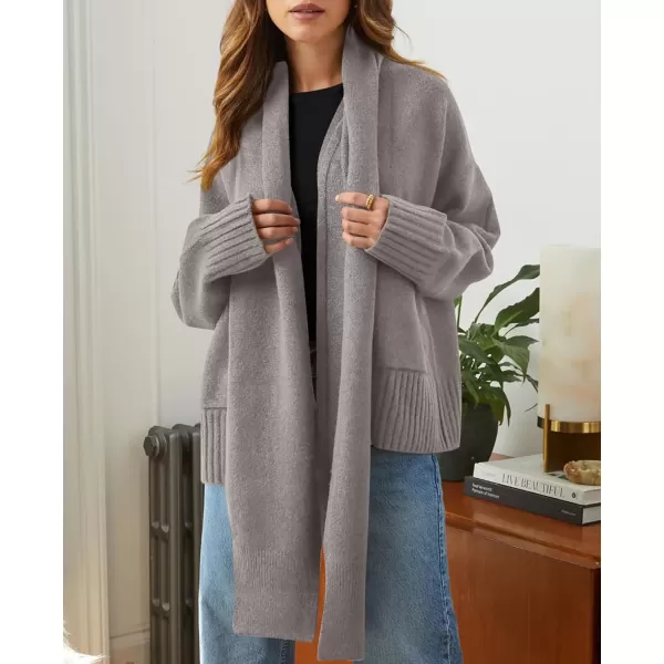 PRETTYGARDEN Womens Fall Fashion Knit Cardigan Sweaters Long Sleeve V Neck Open Front Sweater Jacket with ScarfLight Grey