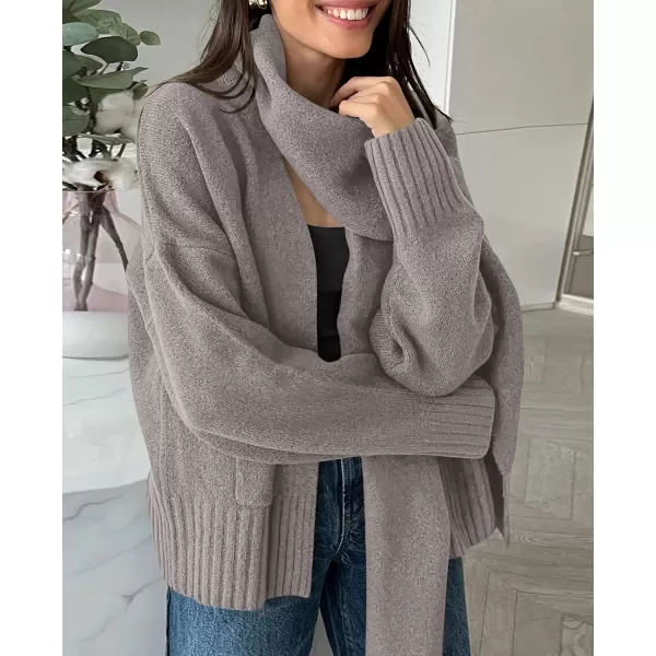 PRETTYGARDEN Womens Fall Fashion Knit Cardigan Sweaters Long Sleeve V Neck Open Front Sweater Jacket with ScarfLight Grey