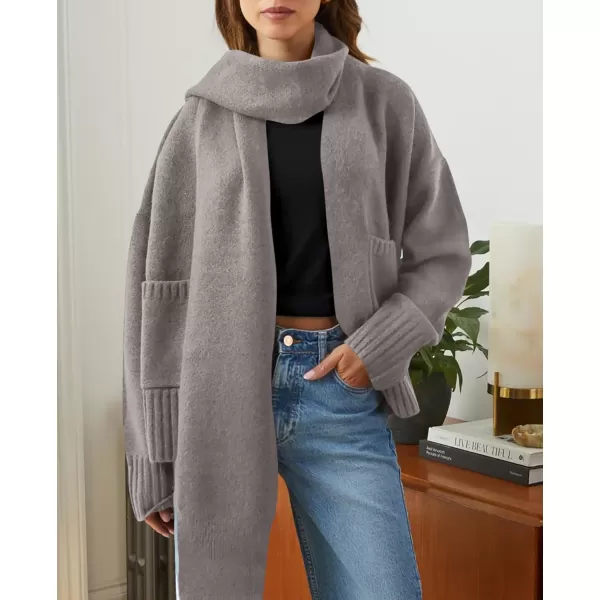 PRETTYGARDEN Womens Fall Fashion Knit Cardigan Sweaters Long Sleeve V Neck Open Front Sweater Jacket with ScarfLight Grey