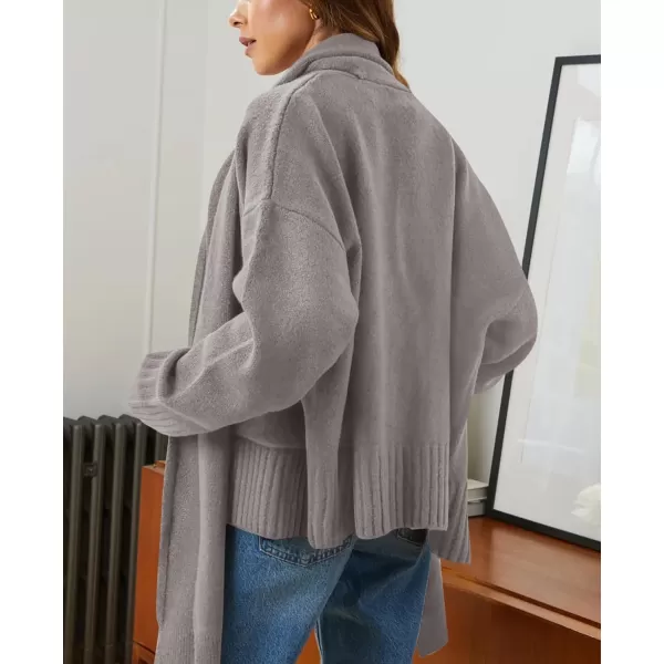 PRETTYGARDEN Womens Fall Fashion Knit Cardigan Sweaters Long Sleeve V Neck Open Front Sweater Jacket with ScarfLight Grey
