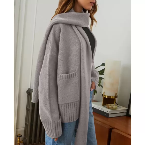 PRETTYGARDEN Womens Fall Fashion Knit Cardigan Sweaters Long Sleeve V Neck Open Front Sweater Jacket with ScarfLight Grey