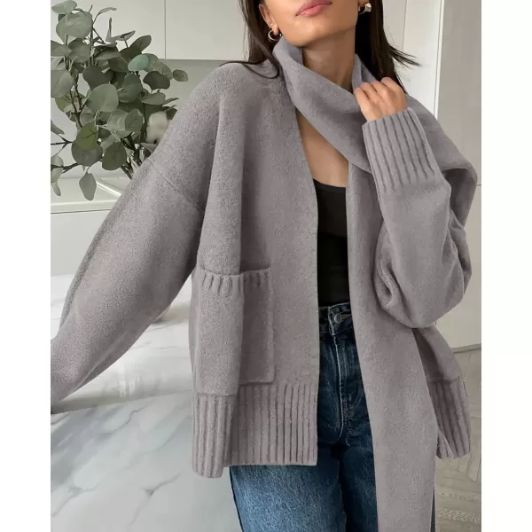 PRETTYGARDEN Womens Fall Fashion Knit Cardigan Sweaters Long Sleeve V Neck Open Front Sweater Jacket with ScarfLight Grey