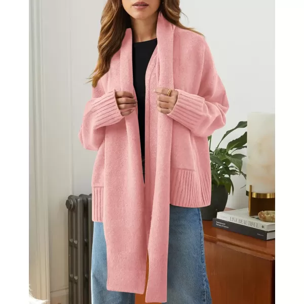 PRETTYGARDEN Womens Fall Fashion Knit Cardigan Sweaters Long Sleeve V Neck Open Front Sweater Jacket with ScarfLight Pink