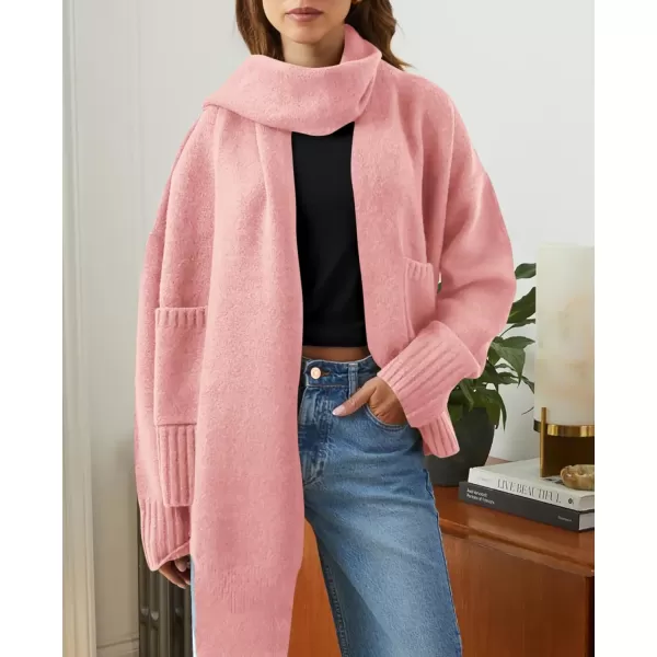 PRETTYGARDEN Womens Fall Fashion Knit Cardigan Sweaters Long Sleeve V Neck Open Front Sweater Jacket with ScarfLight Pink