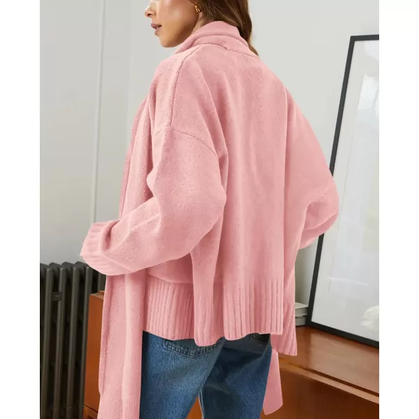 PRETTYGARDEN Womens Fall Fashion Knit Cardigan Sweaters Long Sleeve V Neck Open Front Sweater Jacket with ScarfLight Pink
